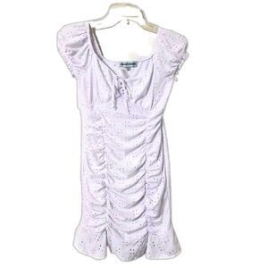 Almost Famous Juniors Sz M White Embroidered Eyelet Scrunched Dress Ruffle Lined
